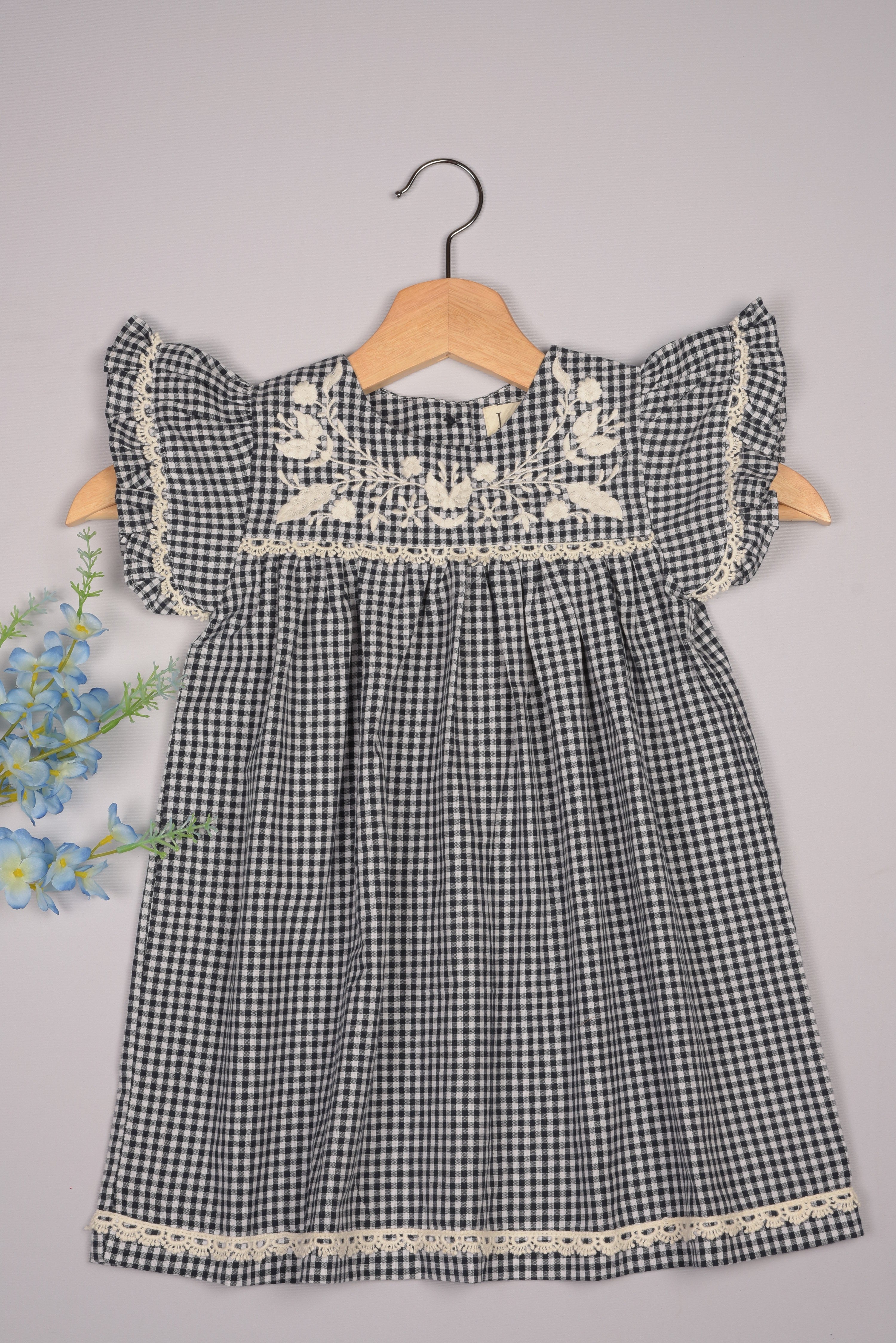 Embroidered Yoke Eith Ruffle Sleeves  Dress