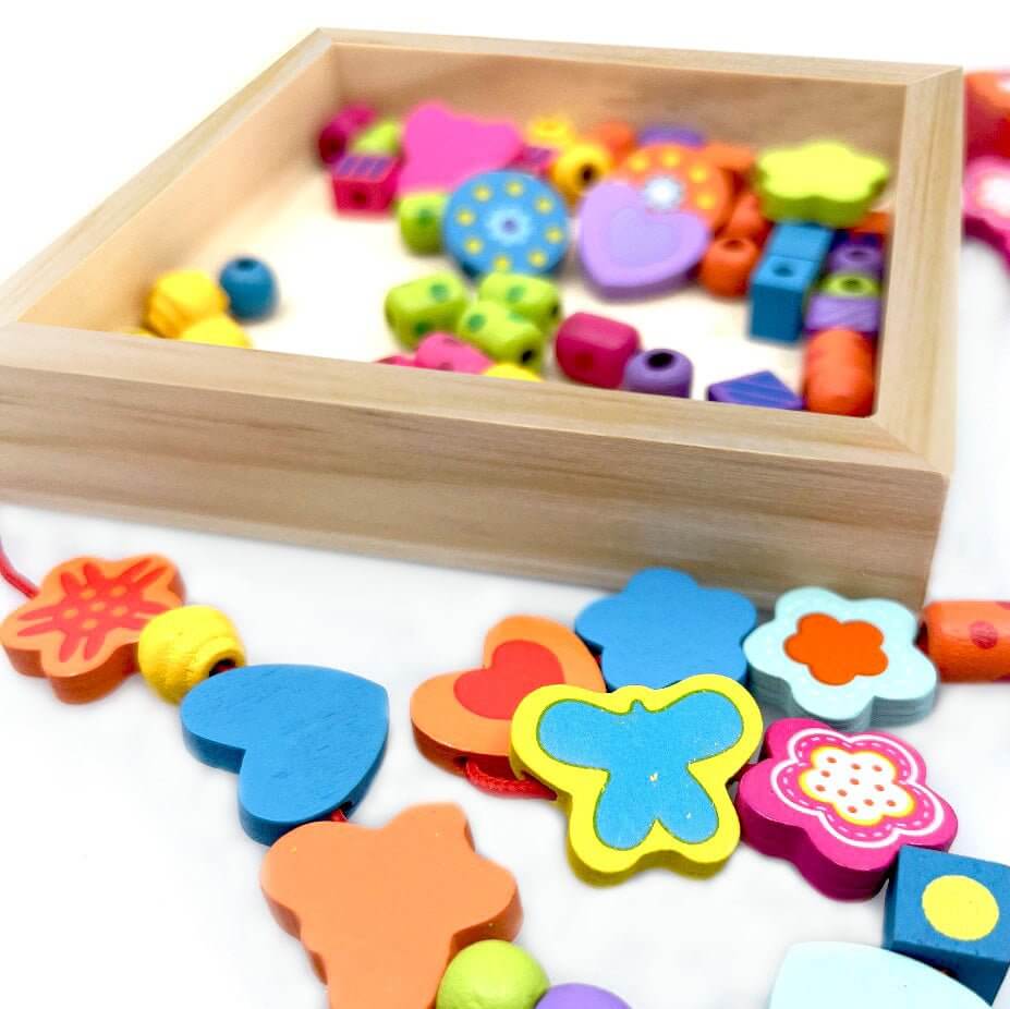 Wooden Bead Hearts & Butterflies Necklace