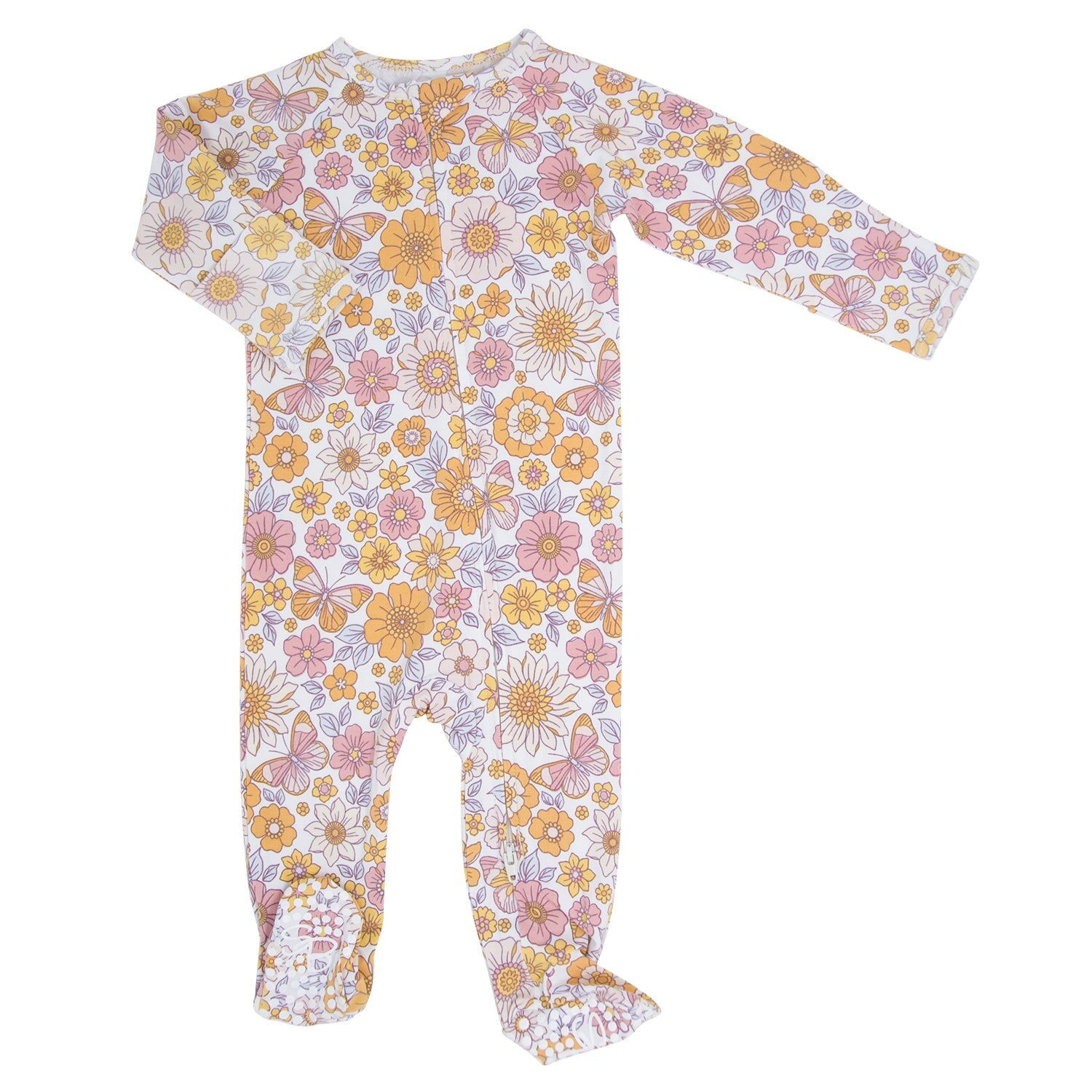 Retro Vintage Flowers Zipper Footie